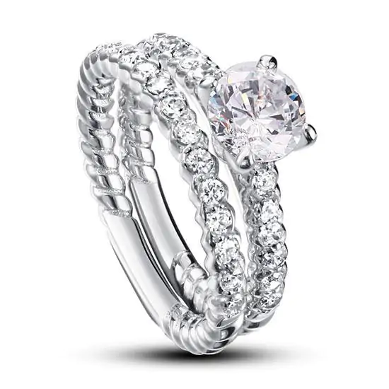 Created Diamond 925 Sterling Silver 2-Pcs Ring Set