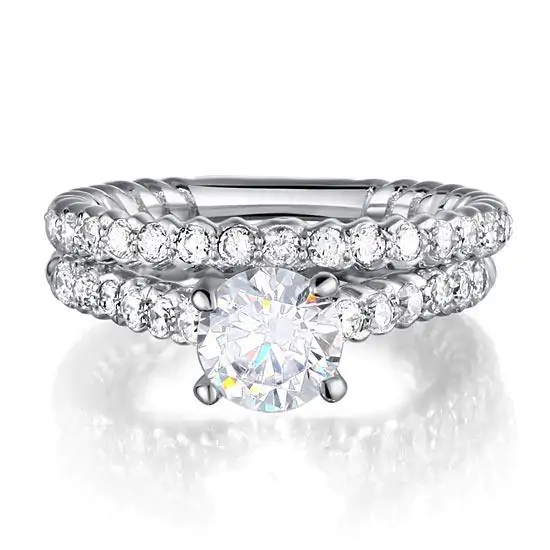 Created Diamond 925 Sterling Silver 2-Pcs Ring Set - Image 2