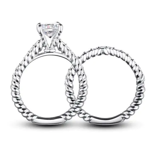 Created Diamond 925 Sterling Silver 2-Pcs Ring Set - Image 3