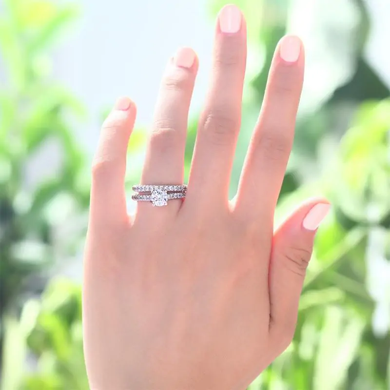 Created Diamond 925 Sterling Silver 2-Pcs Ring Set - Image 4