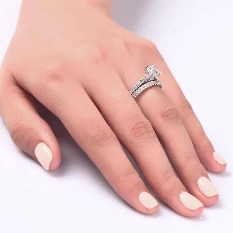 Created Diamond 925 Sterling Silver 2-Pcs Ring Set - Image 5