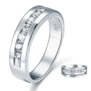Men's Solid 925 Silver Created Diamond Ring
