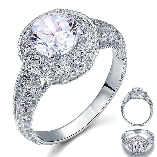 Vintage Style 2 Carat Created Diamond Solid Sterling Silver