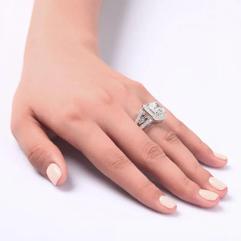 Art Deco Vintage Style 4 Carat Cushion Created Diamond Ring - Image 6