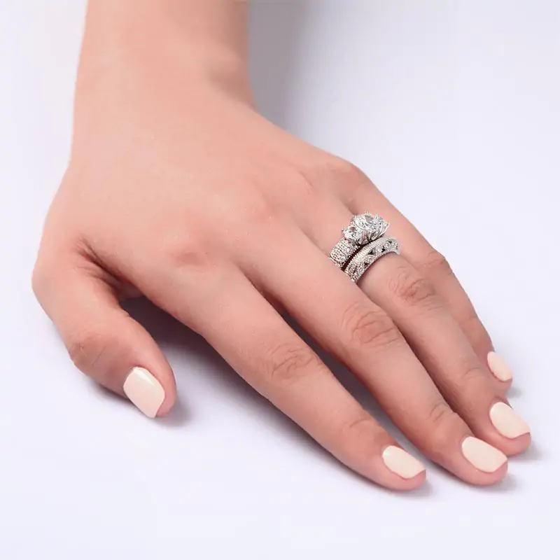 Vintage Style Victorian Art Deco 1.5 Carat Created Diamond 2-Pcs - Image 6
