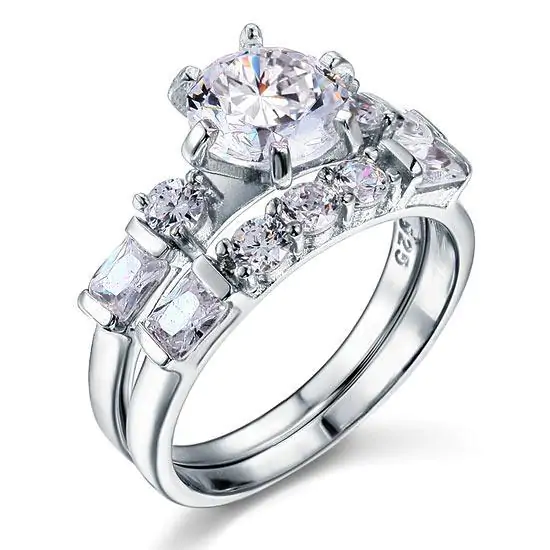 Vintage Style 2 Carat Created Diamond Solid Sterling Silver 2-Pc - Image 4