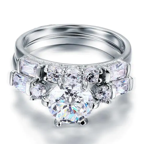 Vintage Style 2 Carat Created Diamond Solid Sterling Silver 2-Pc - Image 2