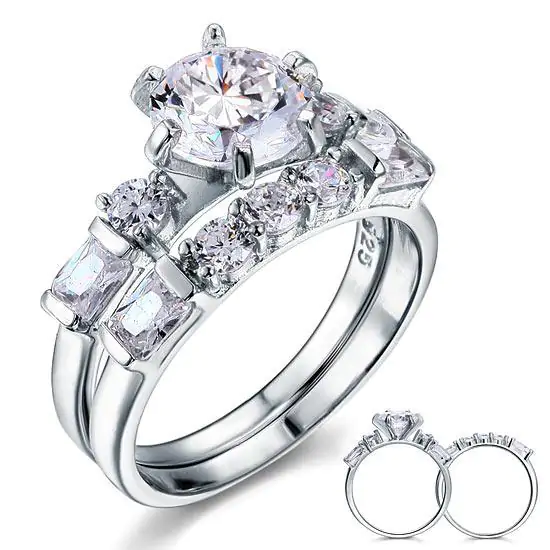 Vintage Style 2 Carat Created Diamond Solid Sterling Silver 2-Pc