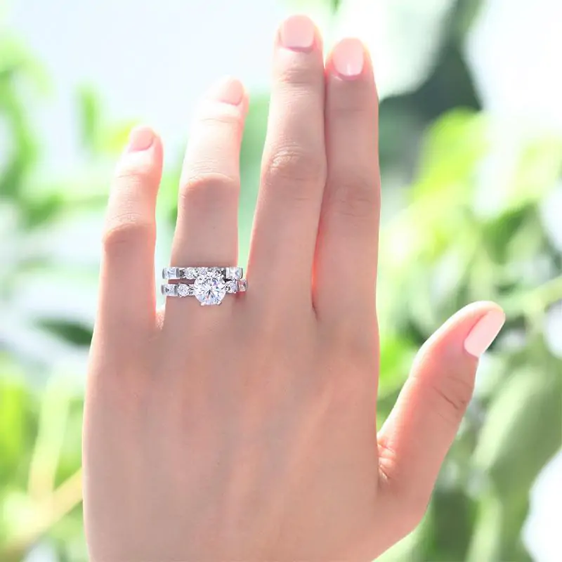 Vintage Style 2 Carat Created Diamond Solid Sterling Silver 2-Pc - Image 6