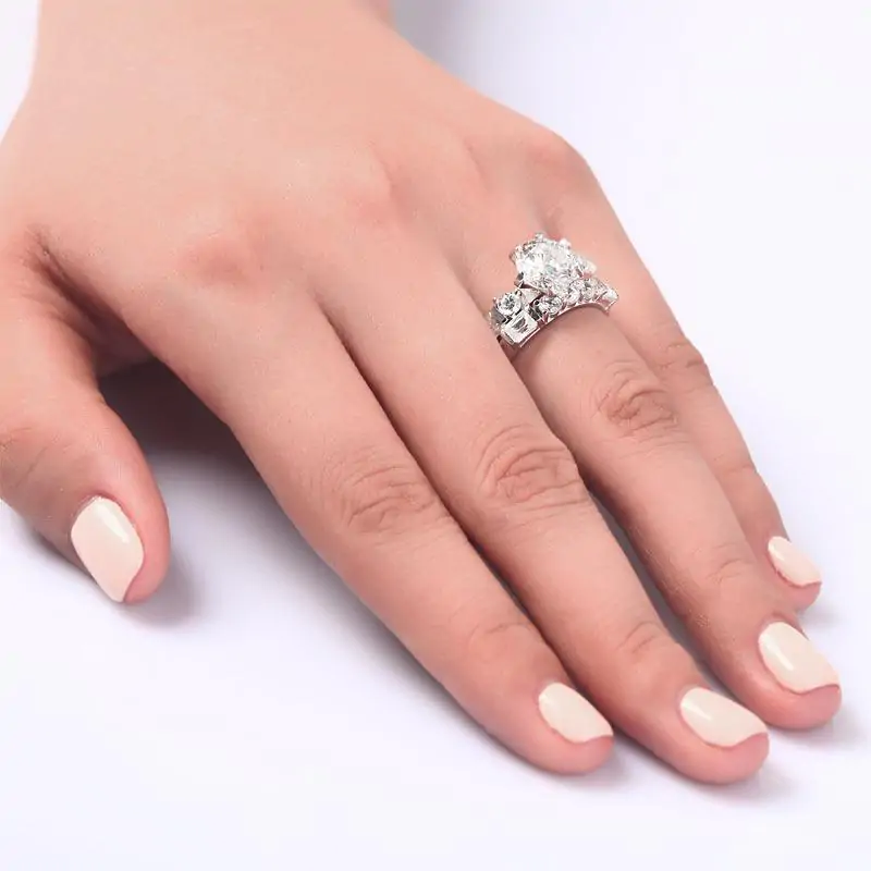 Vintage Style 2 Carat Created Diamond Solid Sterling Silver 2-Pc - Image 5
