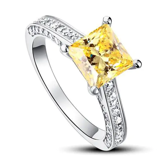 1.5 Carat Princess Cut Yellow Canary Created Diamond Ring - Image 4