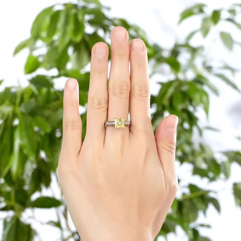 1.5 Carat Princess Cut Yellow Canary Created Diamond Ring - Image 5