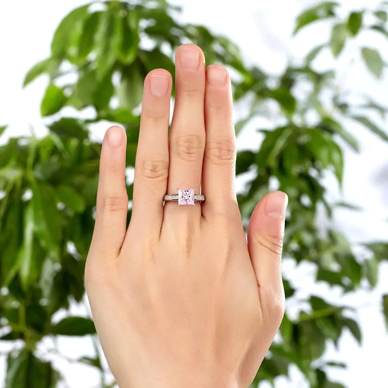 1.5 Carat Princess Cut Pink Created Diamond Ring - Image 5