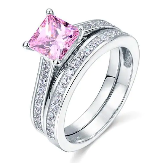 1.5 Carat Princess Cut 2-Pc Pink Created Diamond Set - Image 4