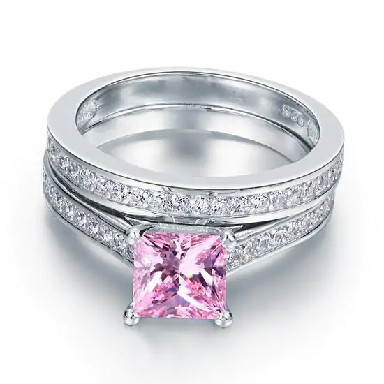 1.5 Carat Princess Cut 2-Pc Pink Created Diamond Set - Image 2