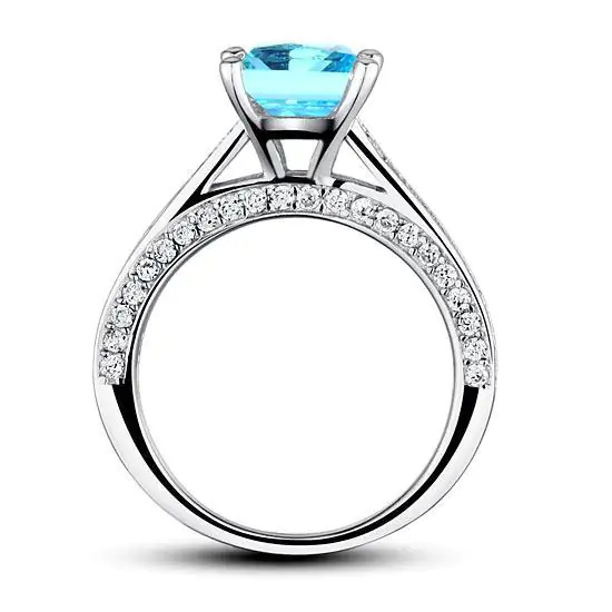 1.5 Carat Princess Cut Fancy Blue Created Diamond Ring - Image 3