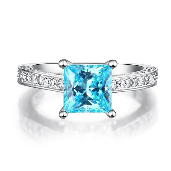 1.5 Carat Princess Cut Fancy Blue Created Diamond Ring - Image 2