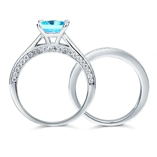 1.5 Carat Princess Cut 2-Pcs Blue Created Diamond Set - Image 3