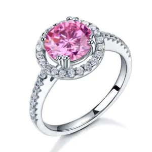 Halo Ring 2 Carat Pink Created Diamond