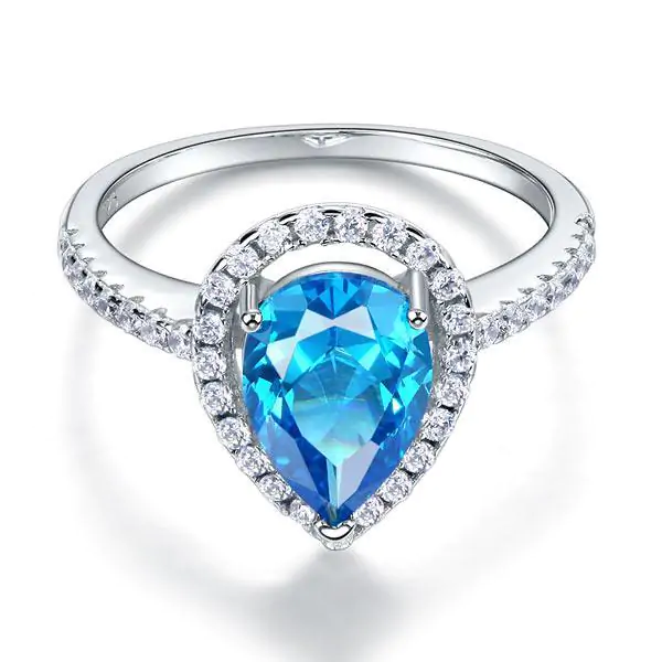 Pear Cut Blue Created Diamond Ring - Image 2