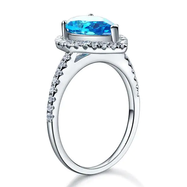 Pear Cut Blue Created Diamond Ring - Image 3