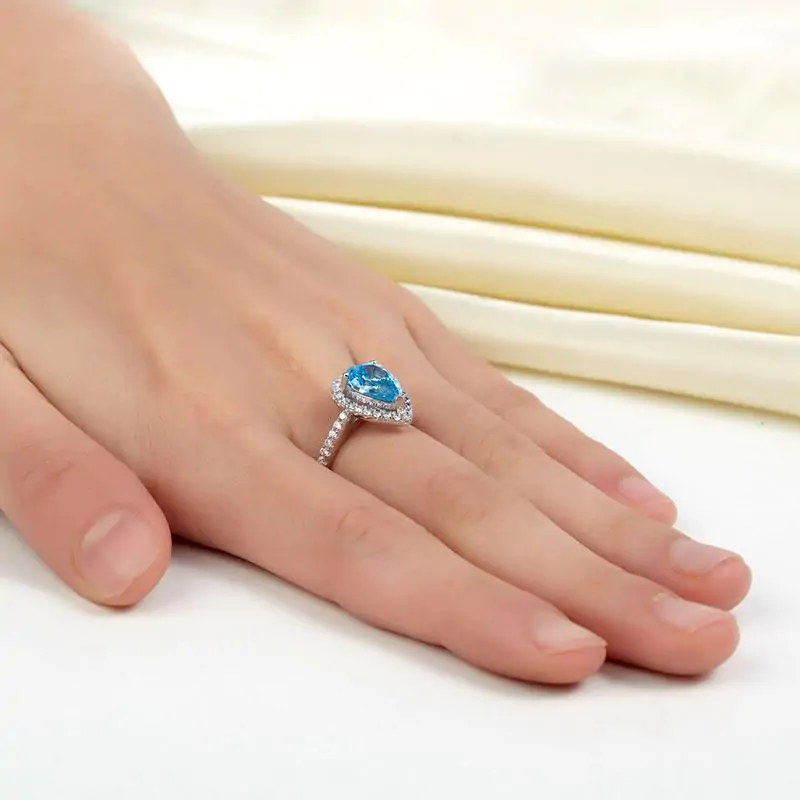 Pear Cut Blue Created Diamond Ring - Image 5