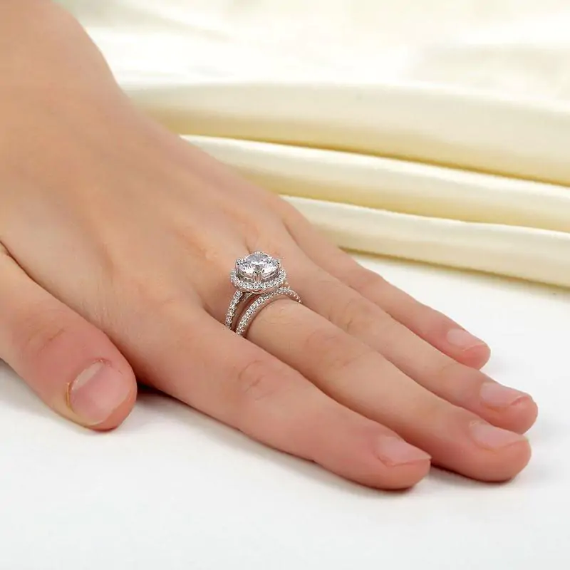 Halo Ring Set 2 Carat Created Diamond - Image 7