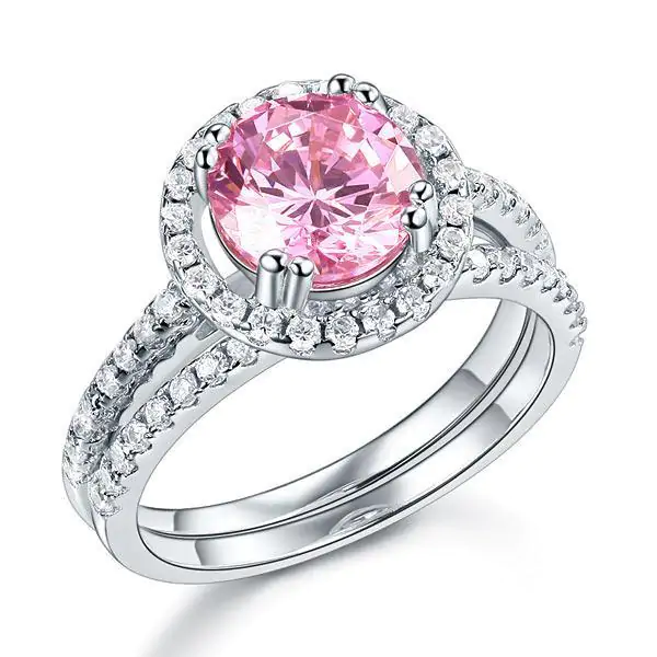 Halo 2 Carat Pink Created Diamond Ring Set - Image 4