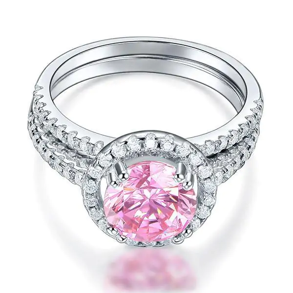 Halo 2 Carat Pink Created Diamond Ring Set - Image 2