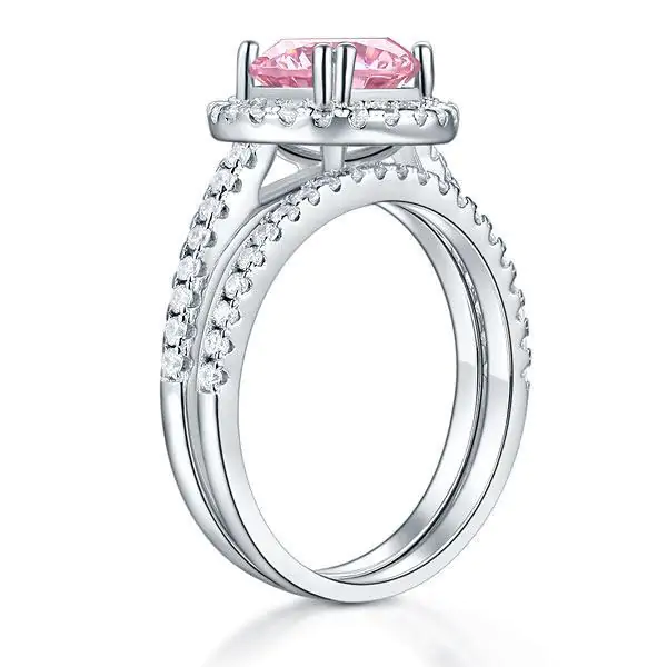Halo 2 Carat Pink Created Diamond Ring Set - Image 5