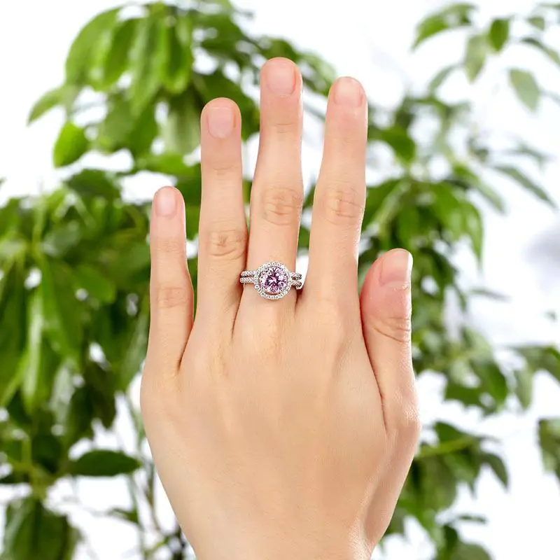 Halo 2 Carat Pink Created Diamond Ring Set - Image 6