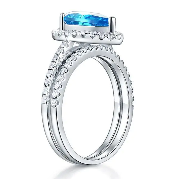 2 Carat Pear Blue Created Diamond Ring Set - Image 3