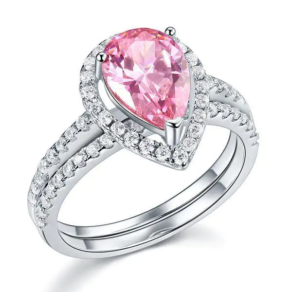 2 Carat Pear Cut Pink Created Diamond Ring - Image 7