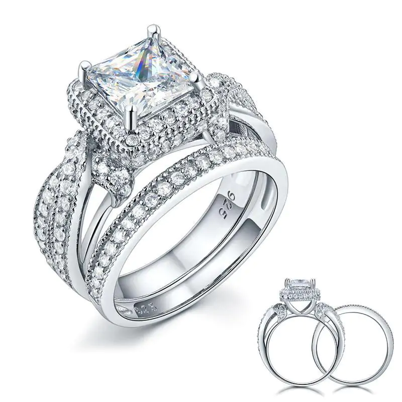 Vintage Style Ring Set Princess Cut
