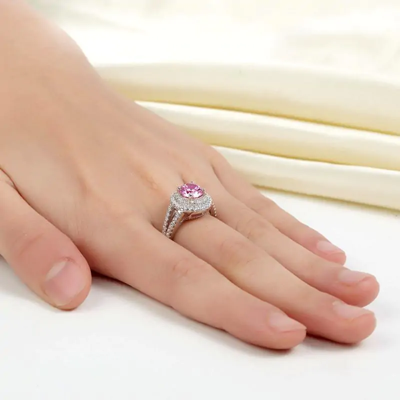 Double Halo 1.25 Ct Pink Created Diamond Ring - Image 5
