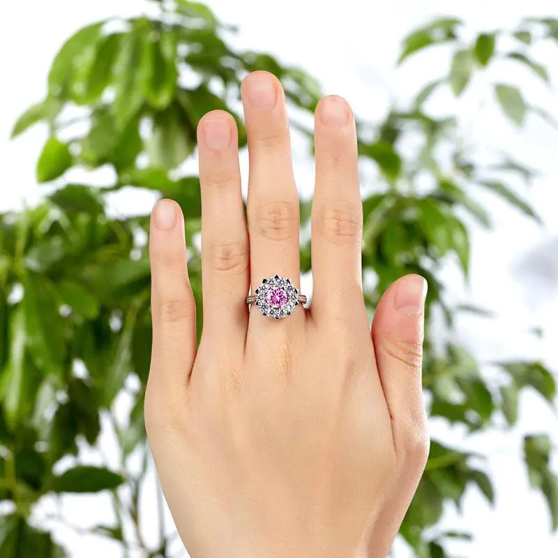 Snowflake 925 Sterling Silver Pink Created Diamond Ring - Image 8