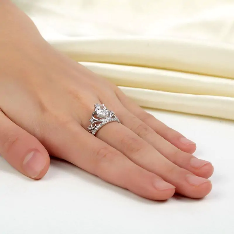 Solid 925 Sterling Silver Crown Ring 1 Carat Pear Cut - Image 6