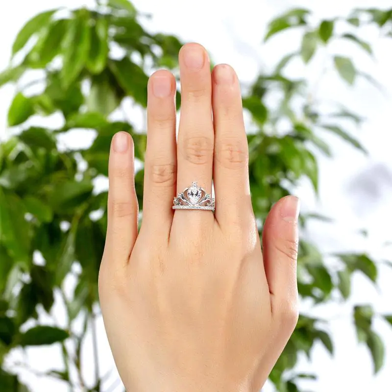 Solid 925 Sterling Silver Crown Ring 1 Carat Pear Cut - Image 2