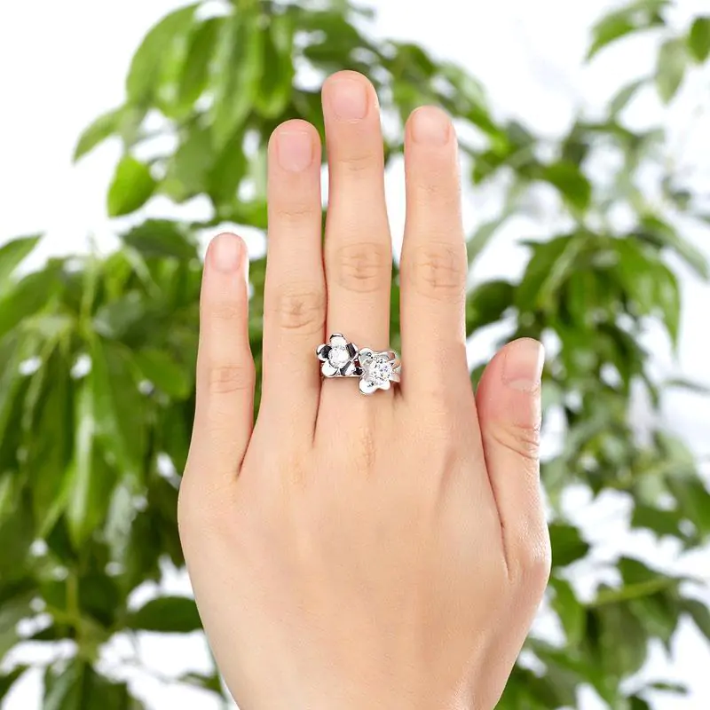 Solid 925 Sterling Silver 2-Pcs Butterfly Flower Ring Set - Image 6