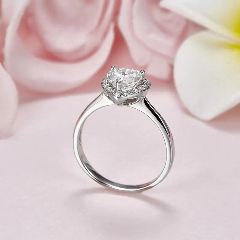 1 Carat Heart Halo Moissanite Diamond Engagement Ring - Image 6