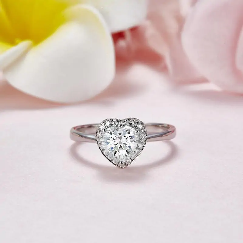 1 Carat Heart Halo Moissanite Diamond Engagement Ring - Image 5