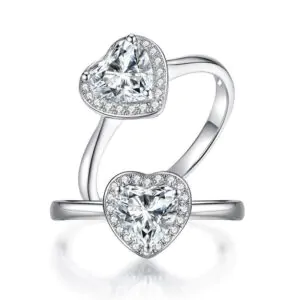 1 Carat Heart Halo Moissanite Diamond Engagement Ring