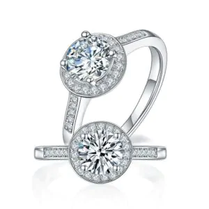 1 Carat Moissanite Diamond Halo Engagement Ring