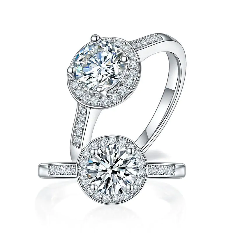1 Carat Moissanite Diamond Halo Engagement Ring
