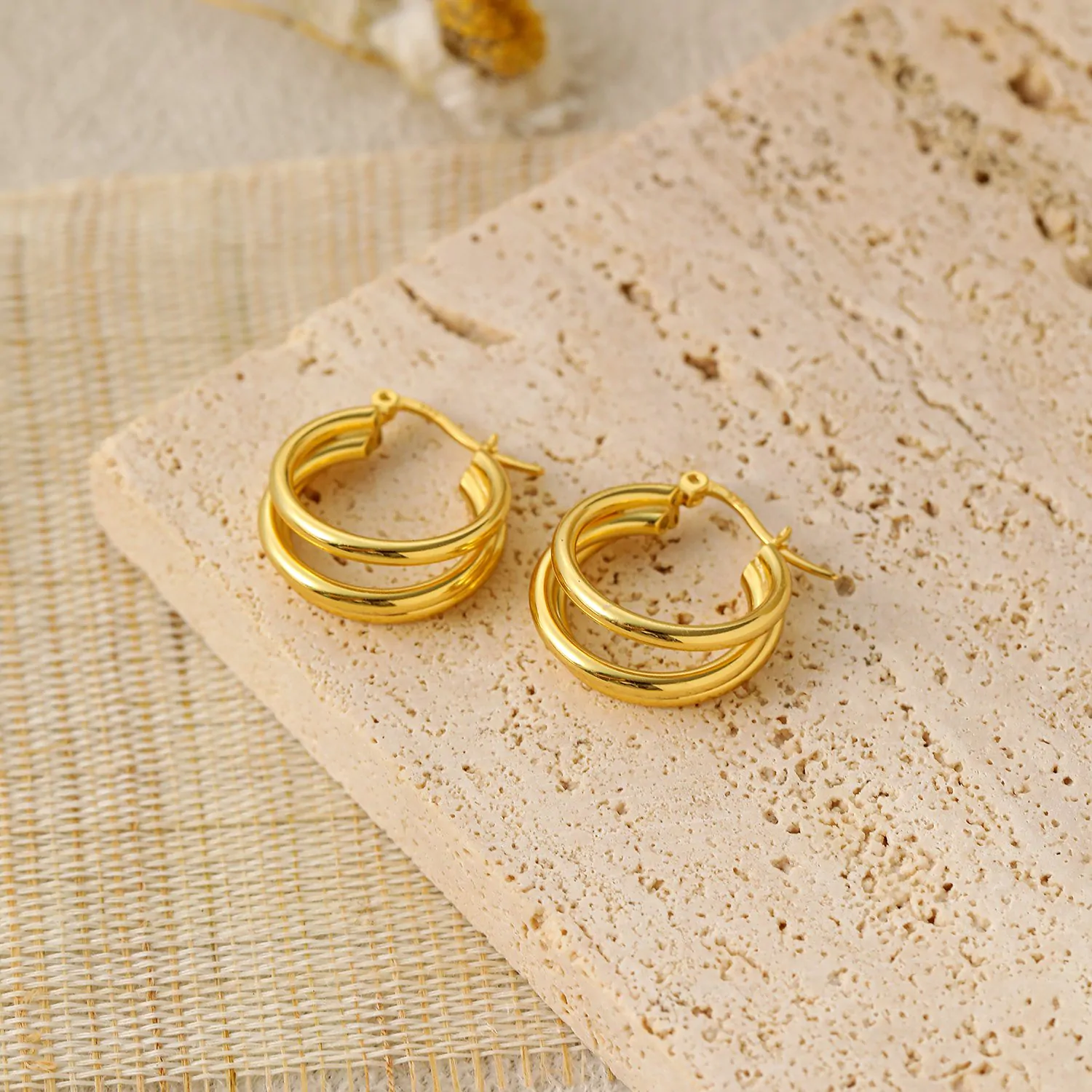 Triple Circles 925 Sterling Silver Hoop Earrings - Image 3