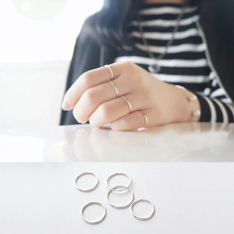 Trendy Smooth Circle White/Rose 925 Sterling Silver Pinky Finger Ring - Image 13